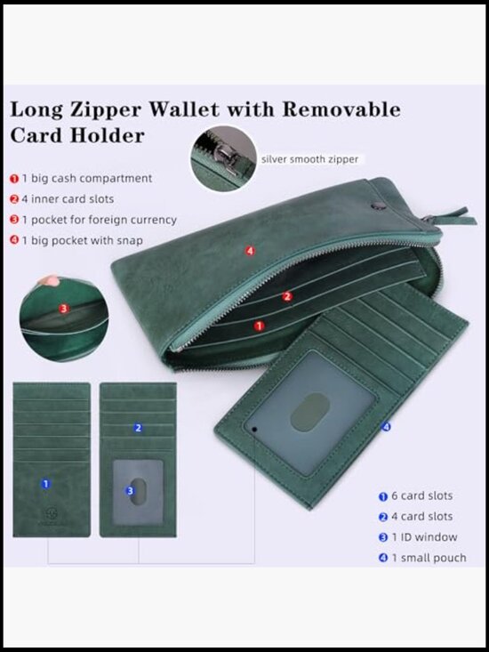 Minimalist Zipper Cash Wallet, Long Money Purse, Women Card  Long Zipper Cash Wallet Genuine Leather Travel Minimal Chic Modern Style